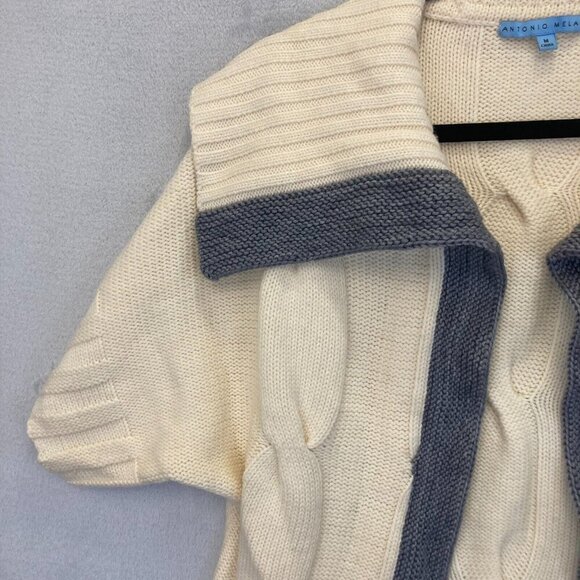 Antonio Melani Short Sleeve Cardigan Medium M Merino Wool Cream Cable Heavy Open - Picture 9 of 16